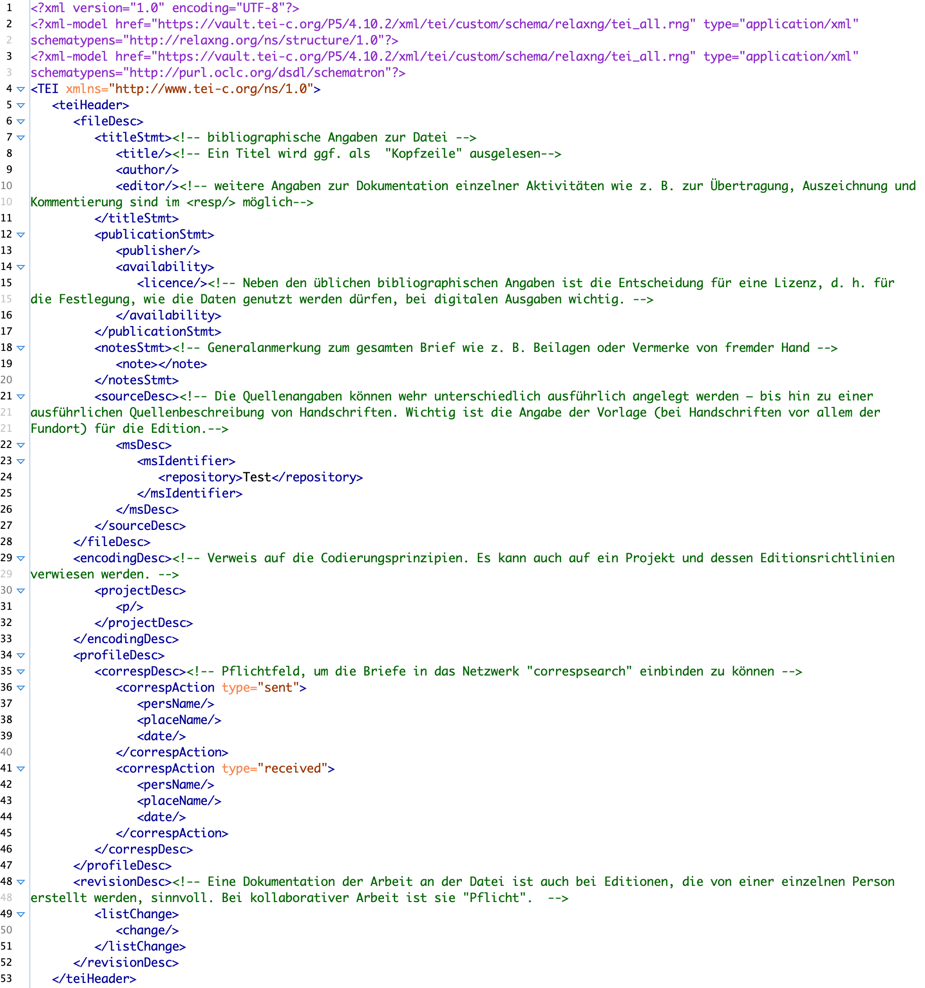 Richtlinien Minimal Template in XML TEI